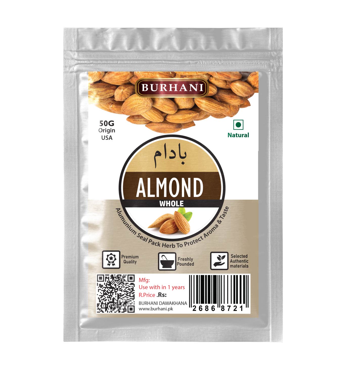 Burhani Fresh Almond (USA) 100gm